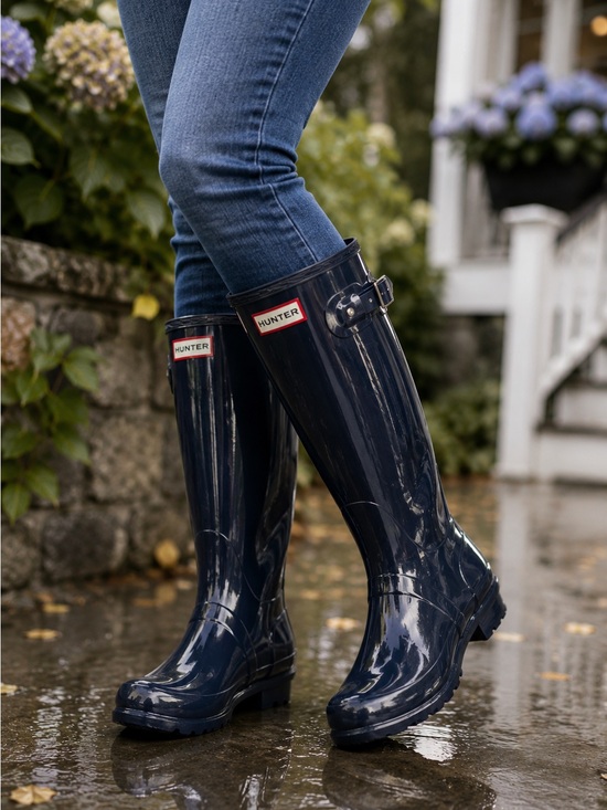 Hunter Shoes - Hunter Gloss Tall Rain Boots in Navy